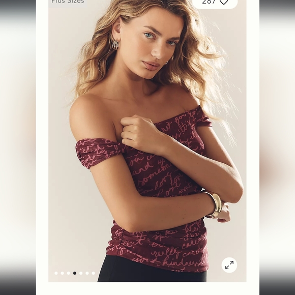 Anthropologie Tops - ANTHROPOLOGIE Off-Shoulder Burgundy Top with Script Print
